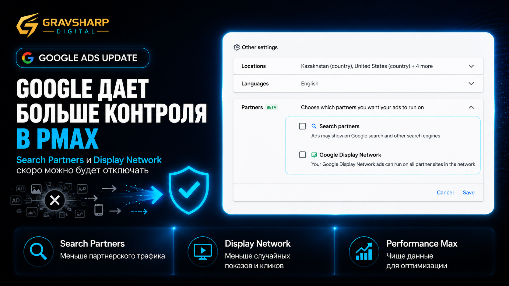 Google тестирует отключение Search Partners и Display Network в Performance Max